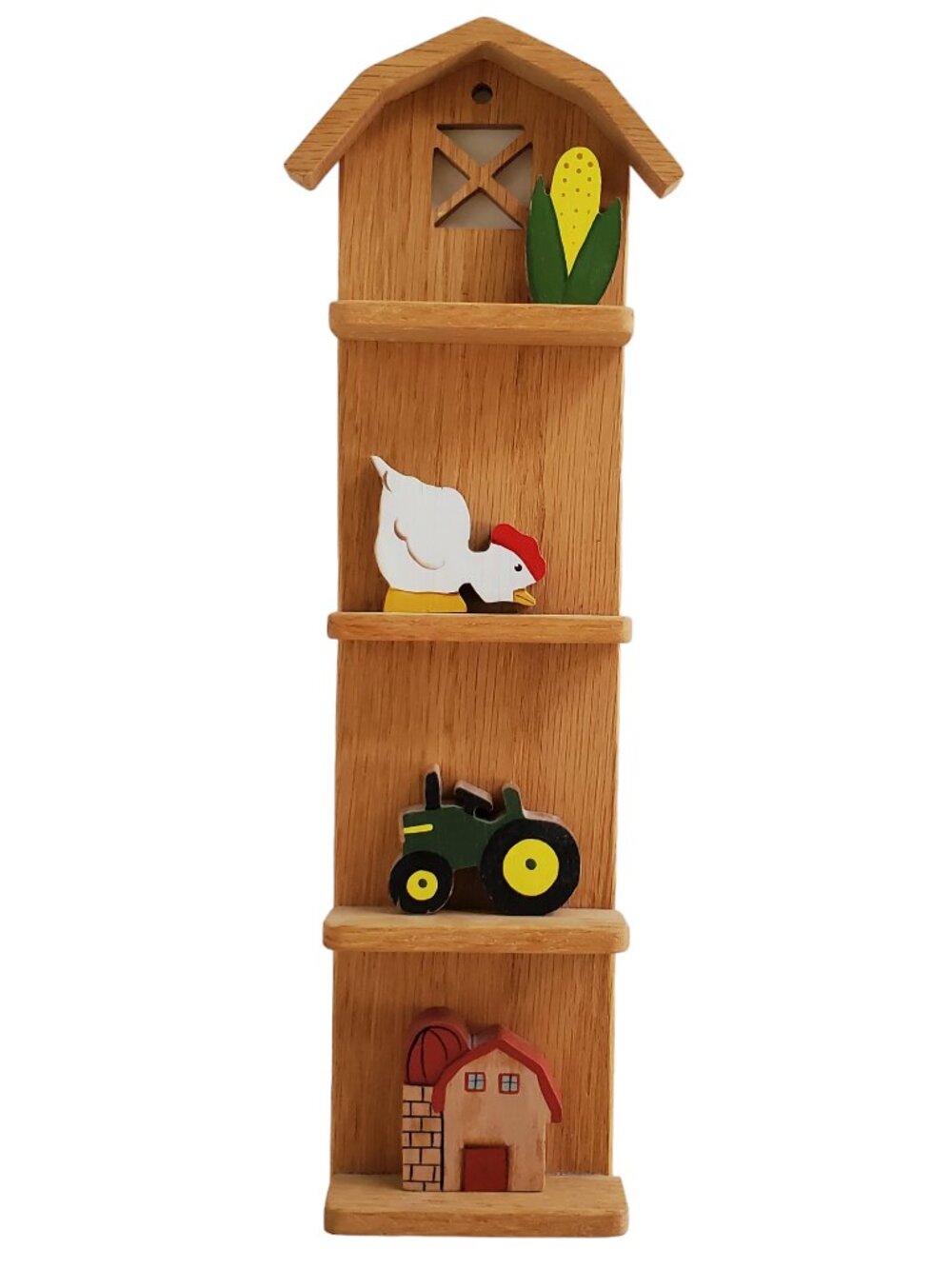 Farm Country Handmade Wood Wall Hanging Shelf Decor Barn Tractor Chicken Corn